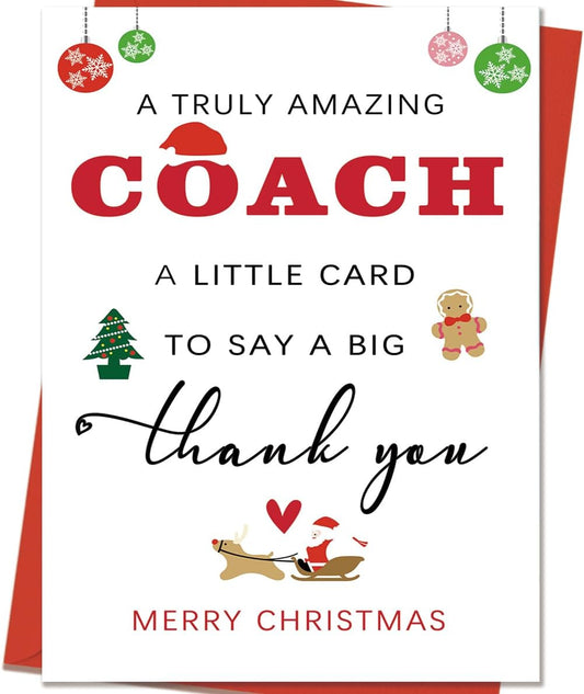 Coach Christmas Card for Men Women | Best Coaches Christmas Thank You Cards Gift for Football, Basketball, Volleyball, Baseball, Softball, Swim Team, Hockey, Golf...