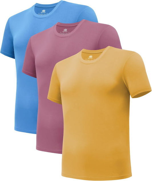 DAVID ARCHY Men's Undershirt Bamboo Rayon Moisture-Wicking Crewneck T-Shirts Stretch Tees for Men, 3 or 5 Pack