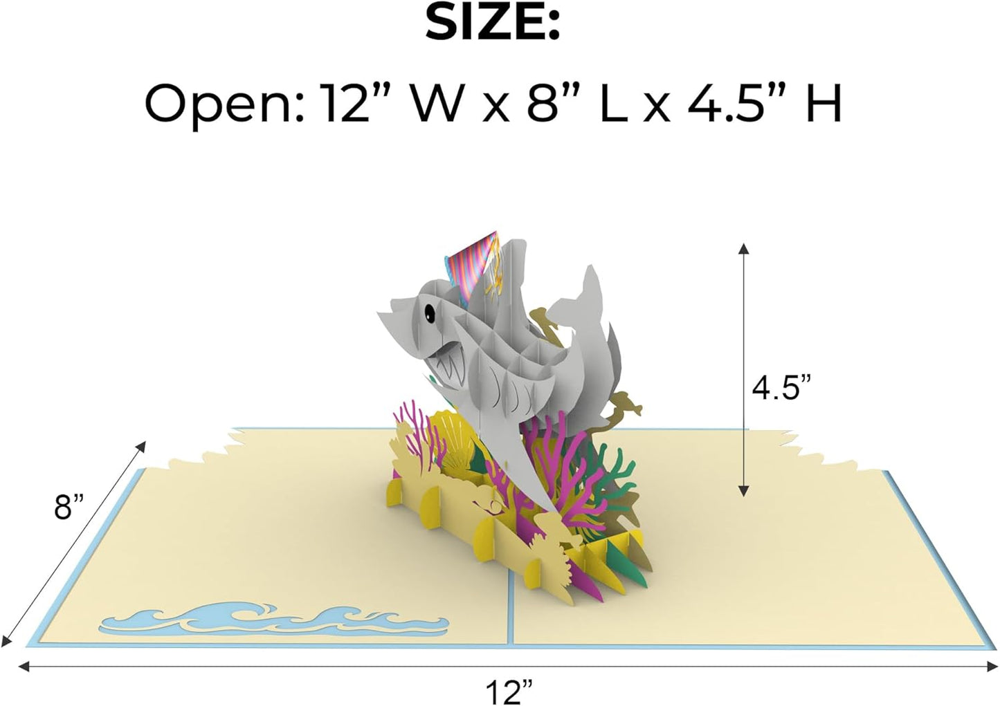 iGifts And Cards Ocean Adventure Shark 3D Pop Up Birthday Card, 6"x8", With Envelope and Notecard, Unique Gift for Kids, Teens, Beach Lovers, and Aquatic-Themed Celebrations