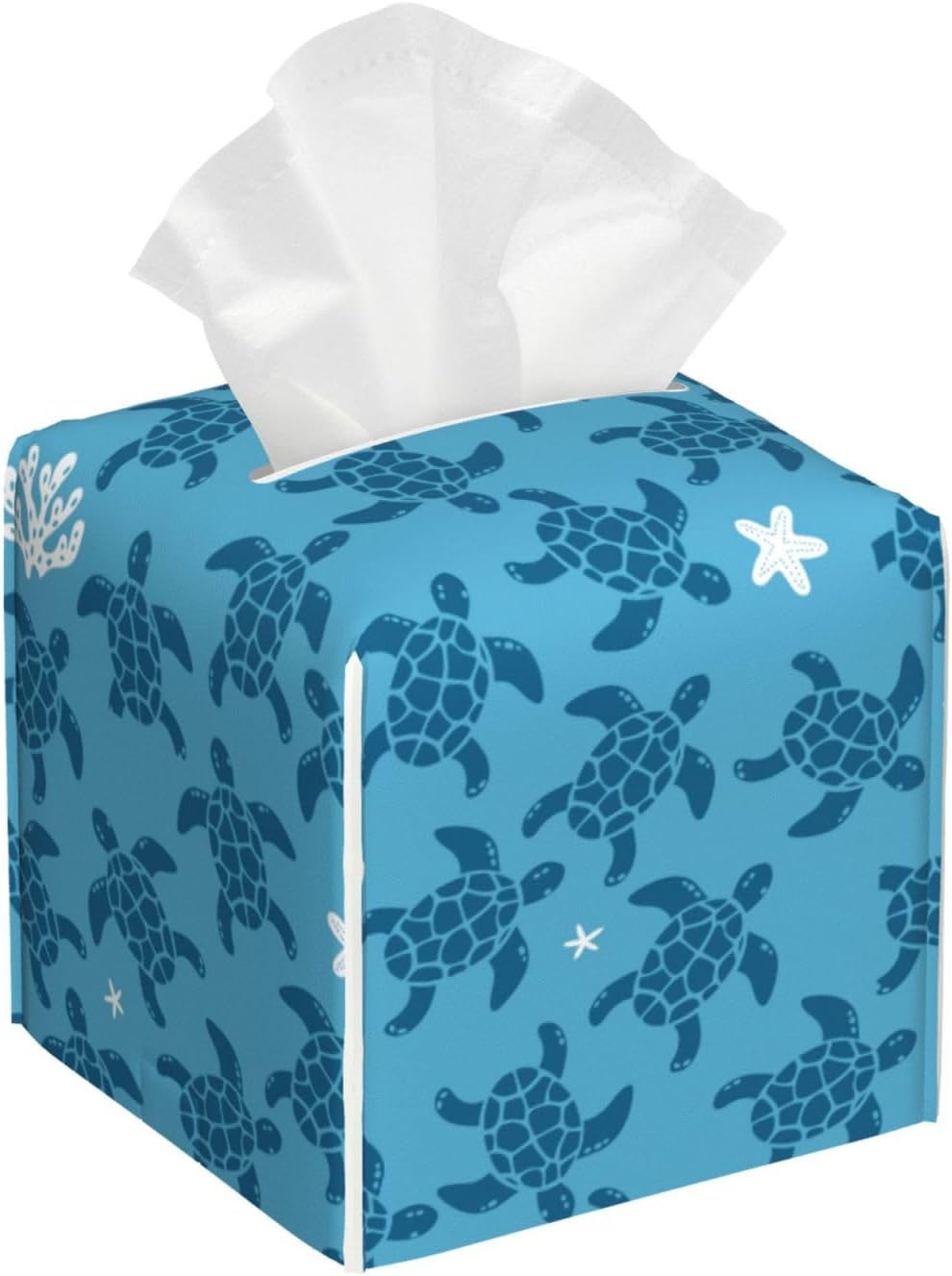 Sea Turtle Tissue Box Holder Paper Organizer, PU Leather Tissue Case Cover, Ocean Beach Decor for Bathroom, Kitchen, Car