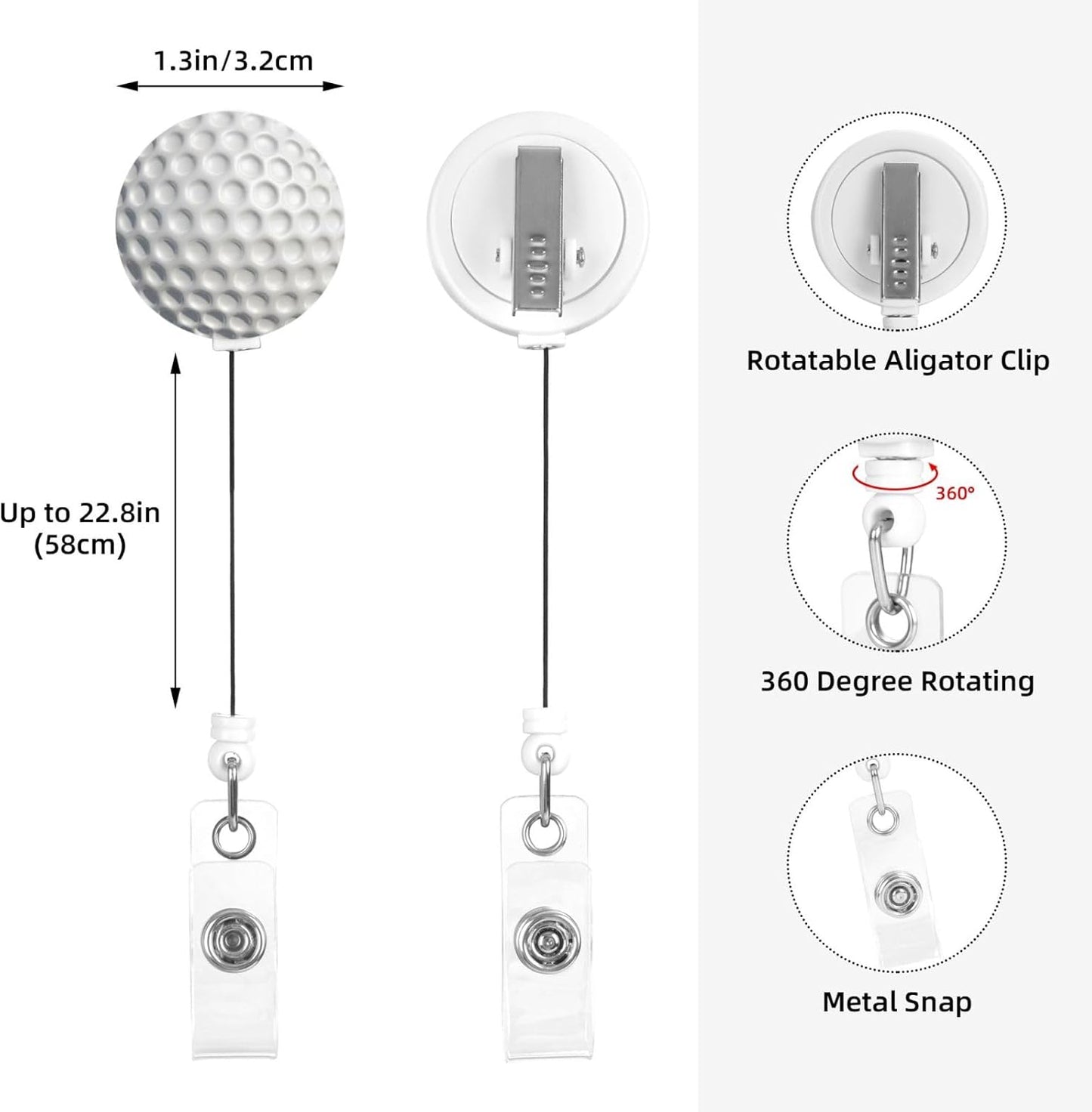 Golf Badge Reels Retractable Badge Holder with Clip for Id Name Tag Office Worker Student Teacher Nurse Doctor