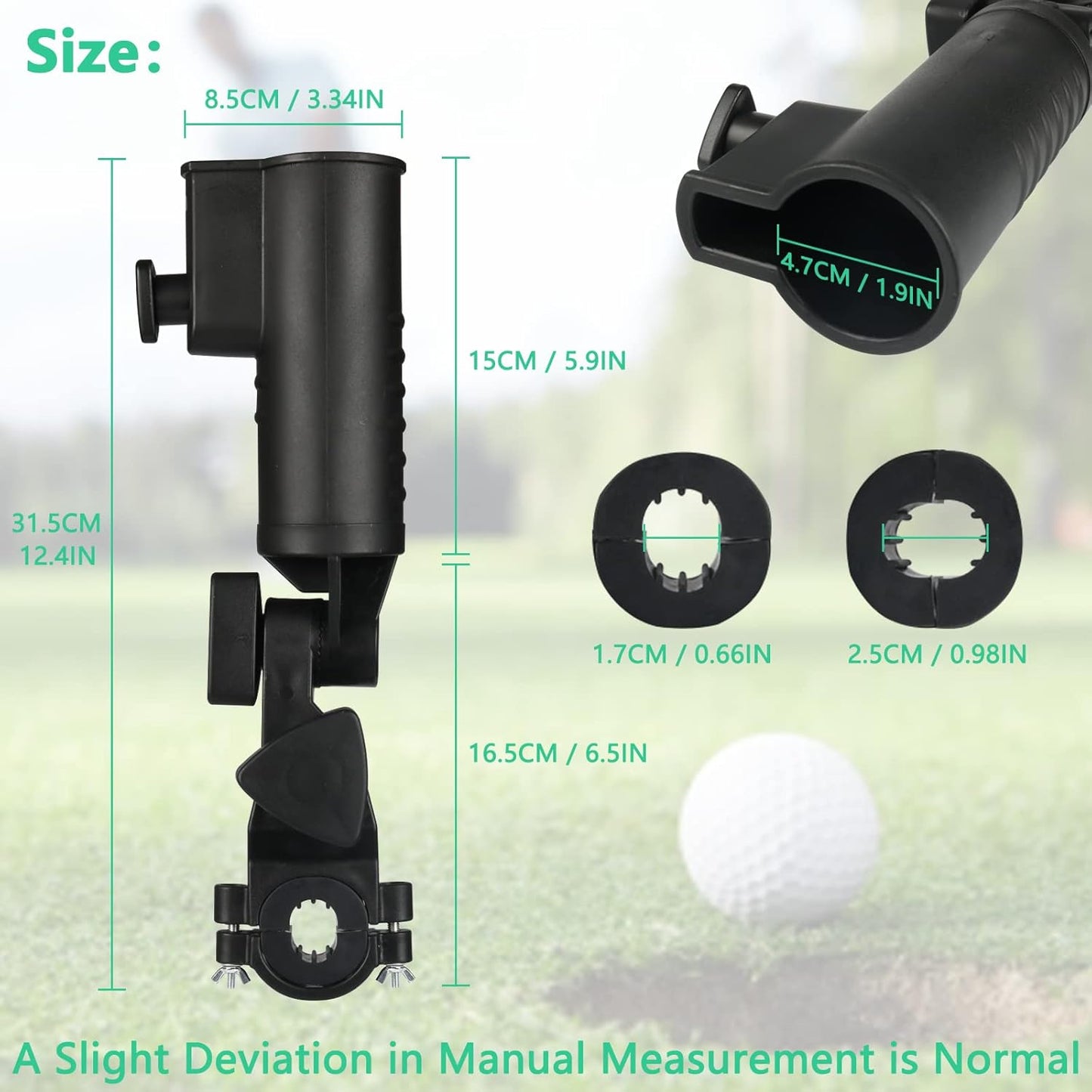 INNOLIFE ﻿Universal Golf Push Cart Umbrella Holder - Adjustable 3-Wheel Clip Mounting Attachment for Stroller, Wheelchair, Bicycle, Outdoor Sports Trolley, and Snow Umbrella Frame