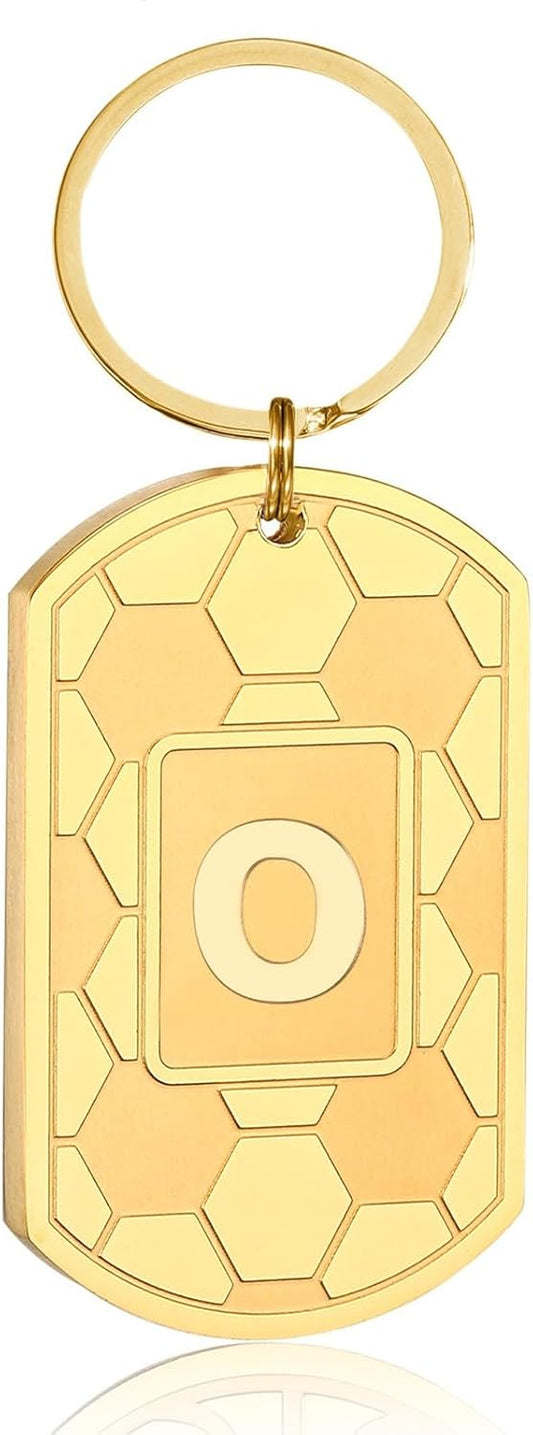 Initial Keychain Gifts for Men,Soccer Dog Tag Mens Keychains for Men Him Dad