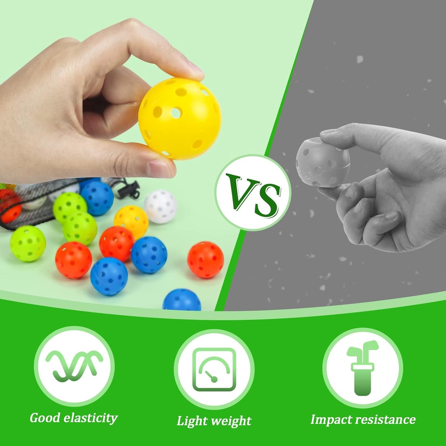 Plastic Golf Balls Practice Limited Flight Golf Training Ball Hollow Swing Practice Indoor Golf Balls with Mesh Drawstring Bag for Backyard Driving Range or Outdoor