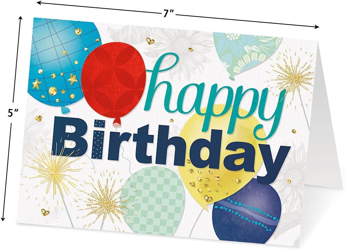 Current For Him Happy Birthday Greeting Card Set - Value Pack of 20 Cards With White Envelopes, 10 Designs, Large 5" x 7" Assortment