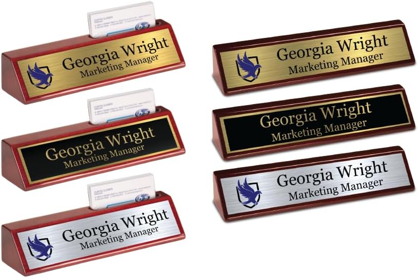 Custom Desk Wedge Name Plate - Personalized Titles and Styles (2x8 Inch, Red Piano Finish w/Name Plate)