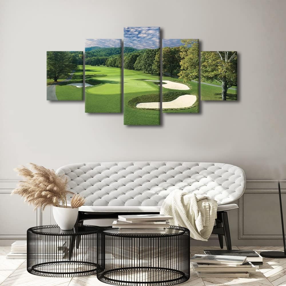 American Golf Course Field Wall Art West Virginia United States Course Photos Sport Canvas Wall Art 5 Panels for Living Room Bedroom Office Wall Decor Poster Prints Framed Ready to Hang - 60"W x 32"H