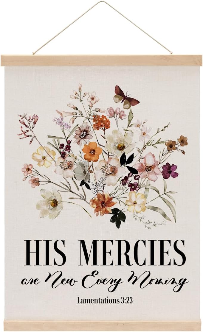 Christian Decor Floral Poster Hanger, Jesus Religious Wall Decor, Christian Gifts Bible Verse Spiritual Gifts Wall Art Wall Hanging Banner Farmhouse Church Bedroom Office Kitchen Living Room Decor