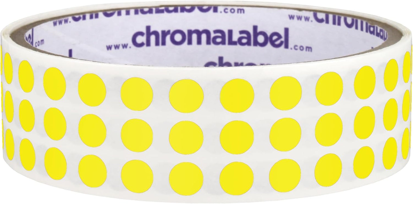 ChromaLabel 1/4 Inch Circle Sticker Labels, Easy to Write On Sticker Dots, Permanent Color Coding Labels - 1000 Sticky Dots per Roll, Yellow Dot Stickers