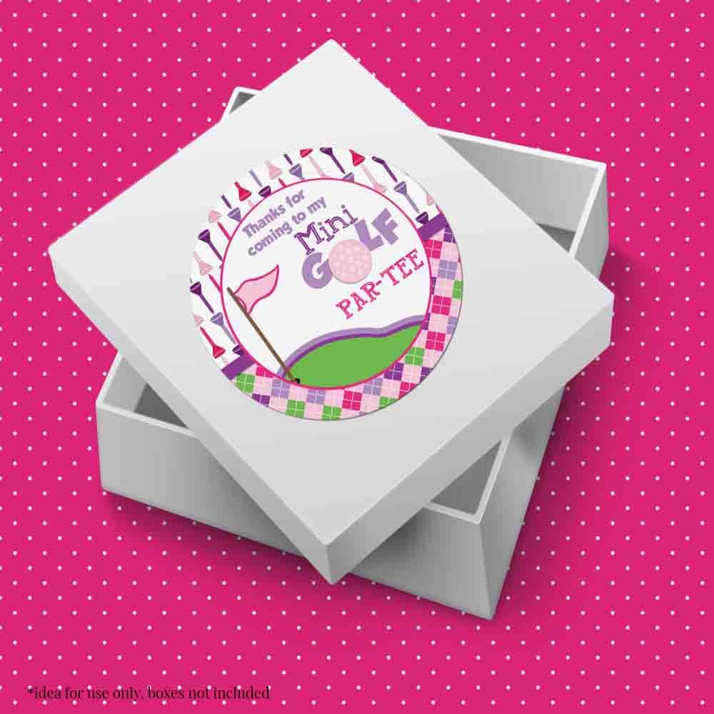 Mini Golf, Putt Putt Birthday Thank You Sticker Labels for Girls, 40 2" Party Circle Stickers by AmandaCreation, Great for Party Favors, Envelope Seals & Goodie Bags