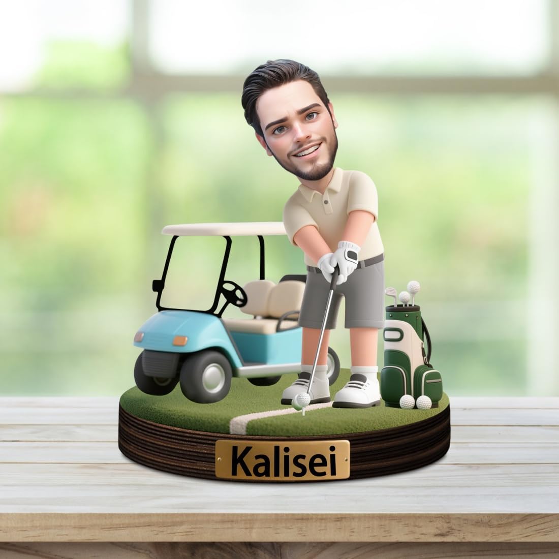 Personalized Golfer Caricature Figurine Desk Decor Plaque Custom Golf Lover Figurine Ornament Sign Golfer Photo Cartoon Portrait Name Plaque Gifts for Christmas Birthday Anniversary,03