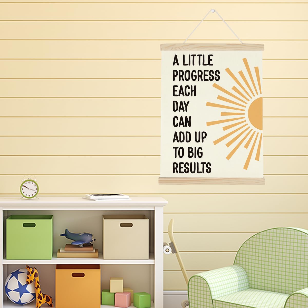 WINGTECA Motivational Decor Mental Health Poster A Little Progress Each Day Can Add Up To Big Results Colorful Wall Hanging Banner Decor for Classroom Office Kids Room 12x16Inch