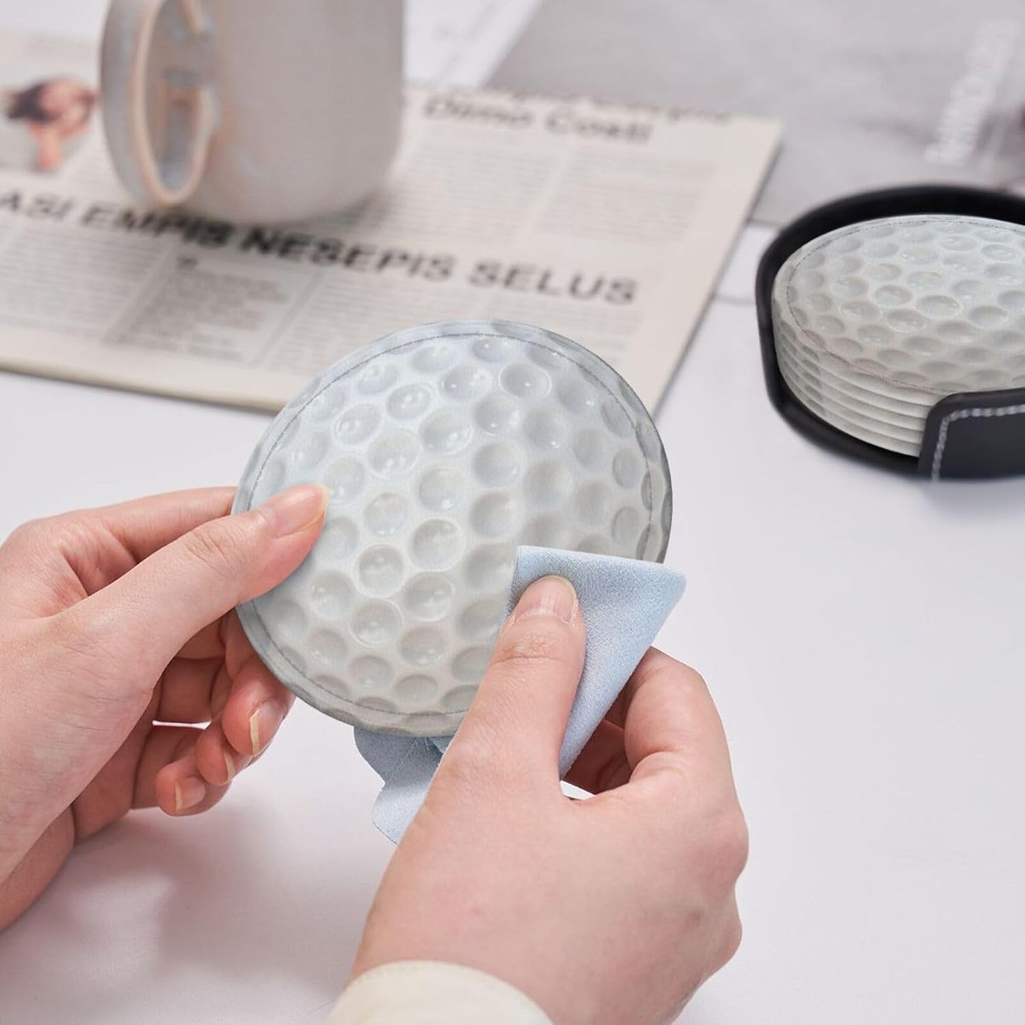 6 Pcs Golf Drink Coasters with Holder Coasters for Drinks Coffee Table Home Decor Housewarming Gift