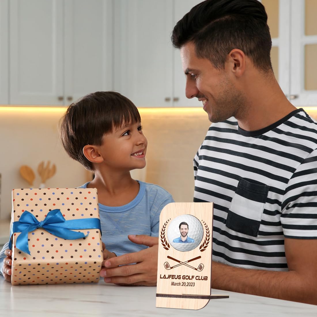 Personalised Golf Ball Holder Frame Custom Photo Name Golf Ball Display Case Wooden Golf Shadow Box Golf Ball Markers Hanger Desk Decor Gift for Men Dad Grandpa Family (Golf Ball Display Holder - 2)