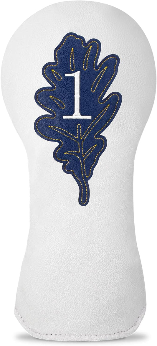 Golf Maple Leaves Head Cover Golf Club White Leather Headcovers Set Fits Driver Fairway Wood Hybrid Utility Putter Iron Wedge Headcover.