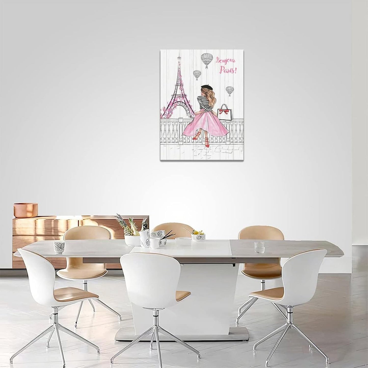 Pink Eiffel Tower Wall Art Romantic Paris Fashion Women Canvas Wall Decor Butterfly Eiffel Tower Picture Painting Print Modern Atwork For Girls Women Room Bathroom Office Framed Ready to Hang 12"x16"