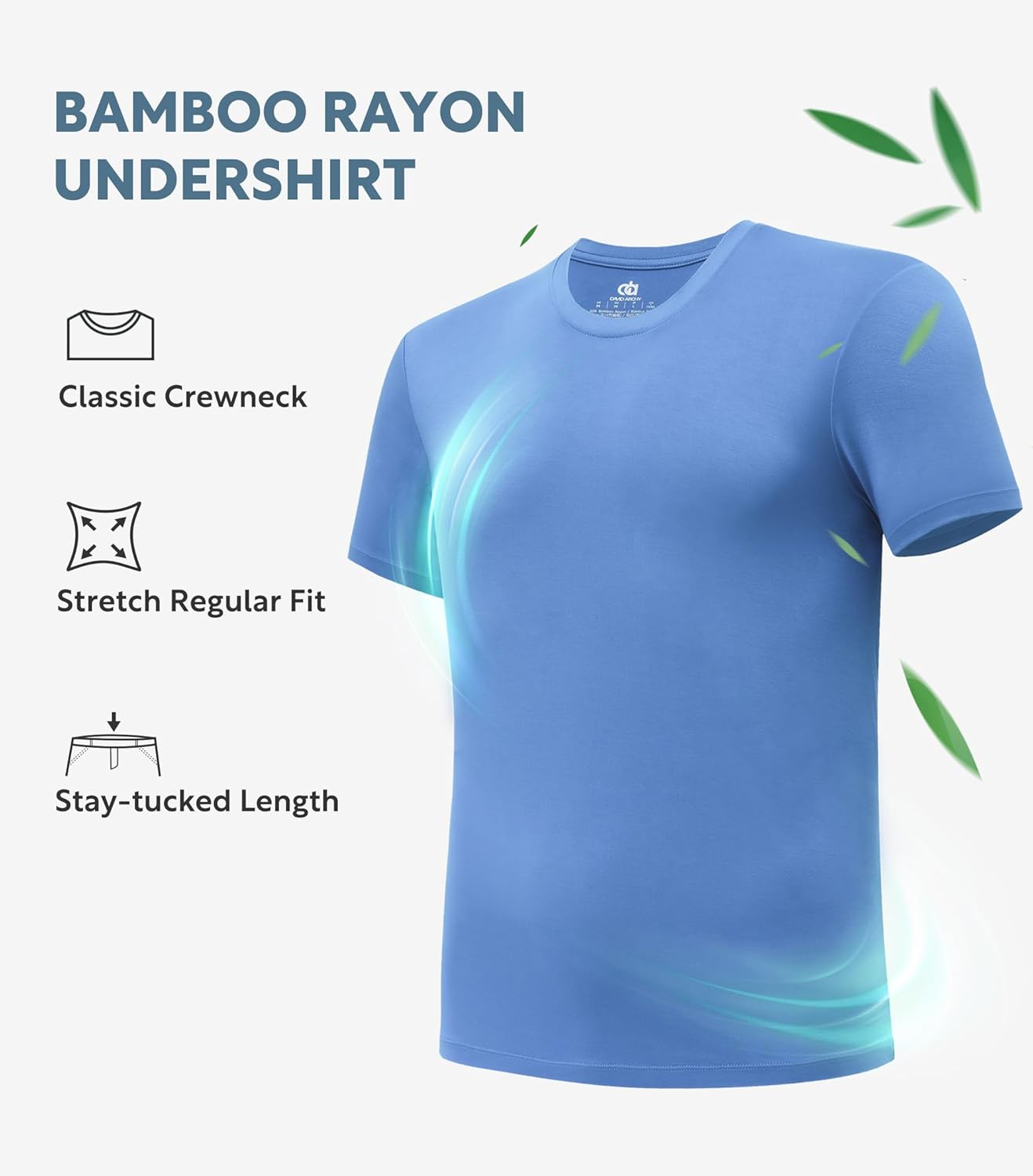 DAVID ARCHY Men's Undershirt Bamboo Rayon Moisture-Wicking Crewneck T-Shirts Stretch Tees for Men, 3 or 5 Pack