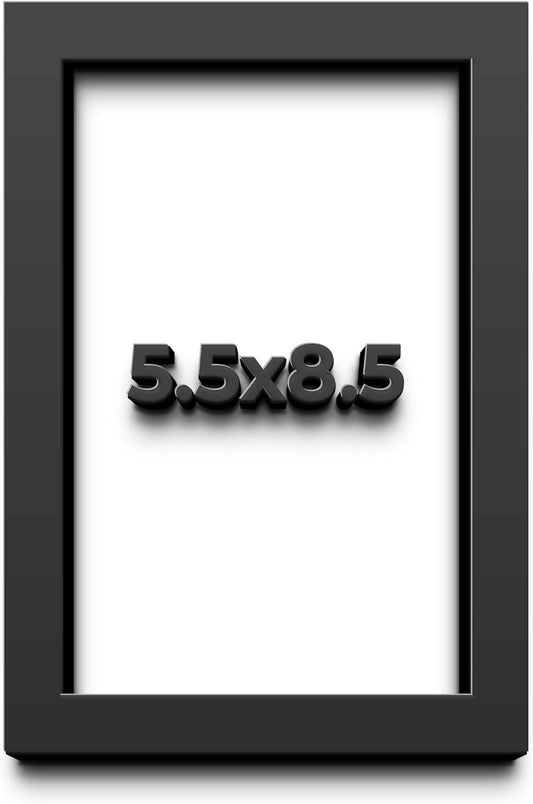 5.5x8.5 Shadow Box Black Solid Wood Display Frame with White Acid-Free Backing UV Acrylic & Hanging Hardware - with 3/4" Usable Depth