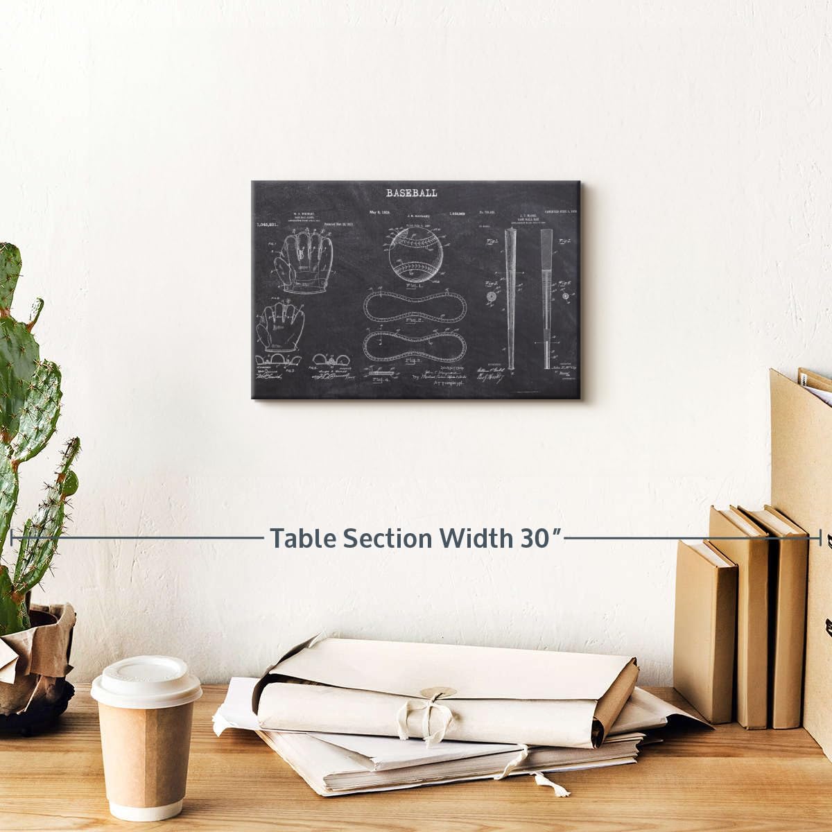 ElephantStock Baseball Patents Canvas - 1 Panel Sports Patent Wall Art Decor - Sports Decorations for Boys Room - Wall Art and Office Decor - 12" X 8"