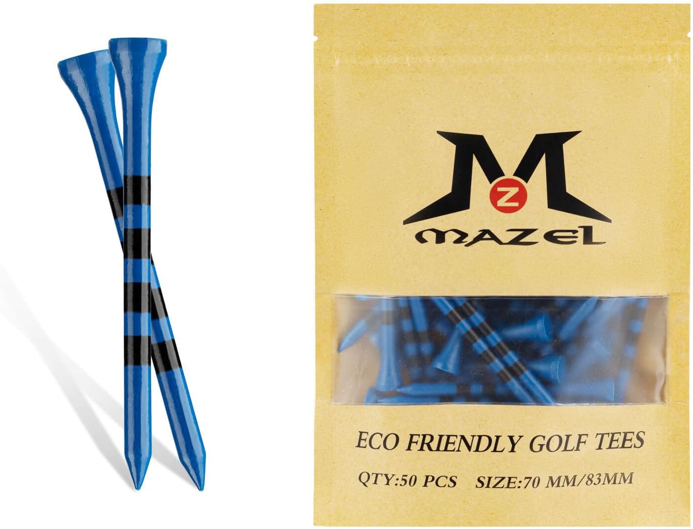 MAZEL Natural Wood/Bamboo Golf Tees 2 3/4 Inch & 3 1/4 Inch,Pack 50 or 120,Reduce Friction & Side Spin,More Stable Golf Tees