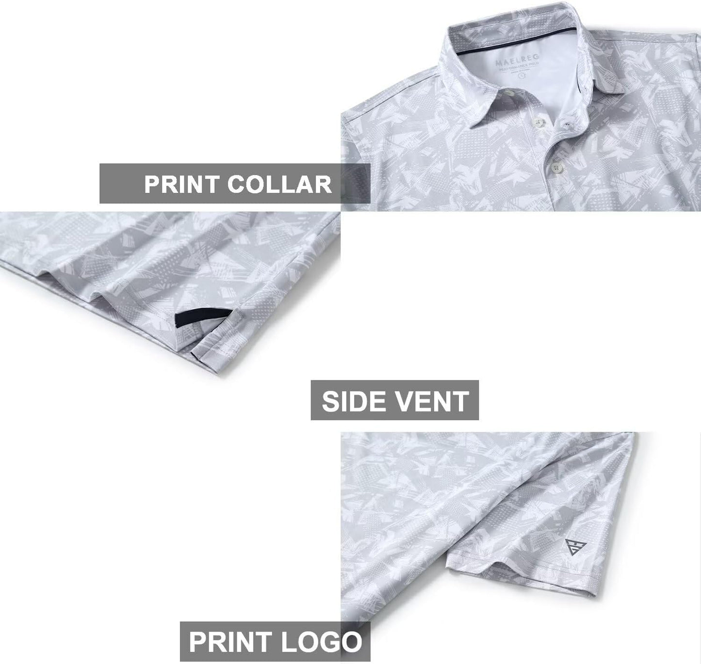 Golf Shirts for Men Dry Fit Short Sleeve Print Performance Moisture Wicking Polo Shirt