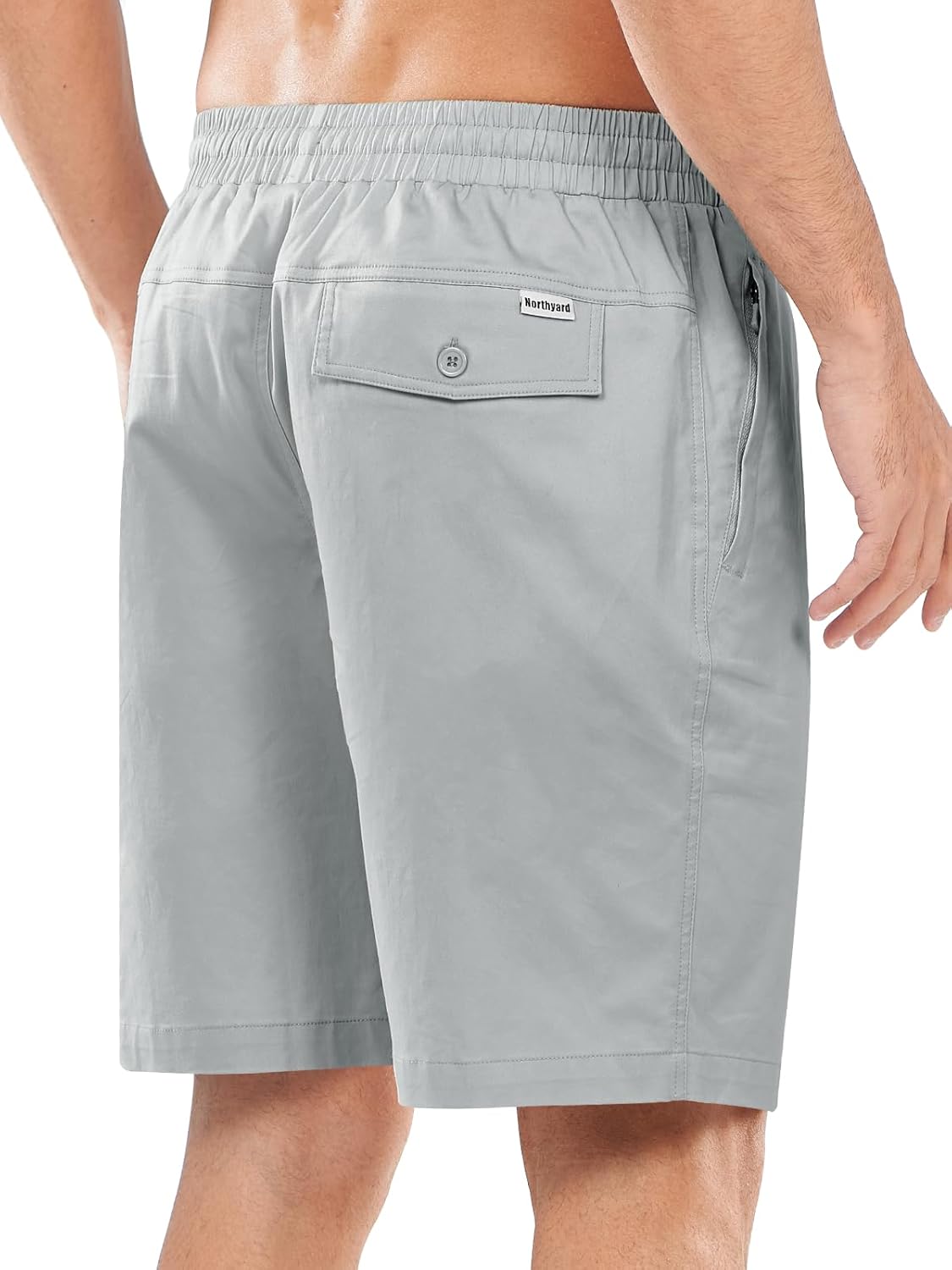 NORTHYARD Mens Casual Shorts-Cotton 9" Golf Hiking Drawstring Elastic Waist Work Shorts with Zipper Pockets