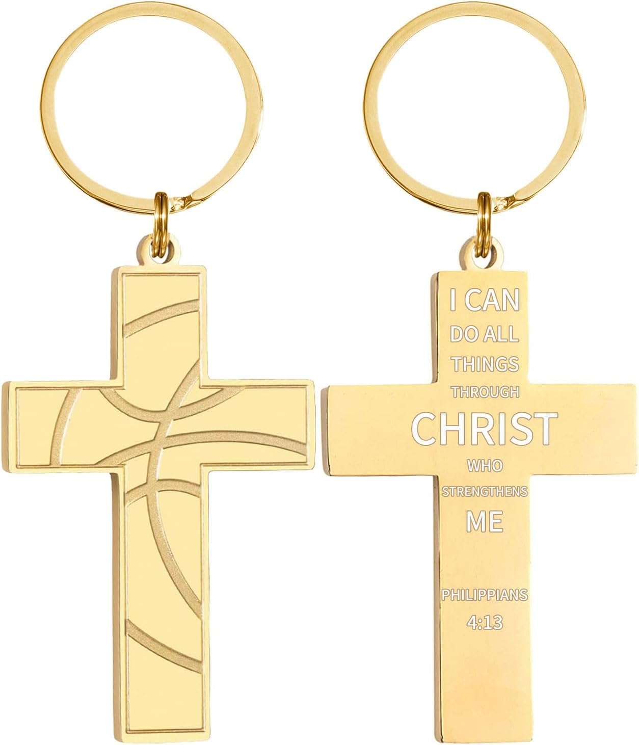 Football/Baseball/Soccer/Basketball Cross Keychains for Men First Communion Baptism Confirmation,Mens Gifts