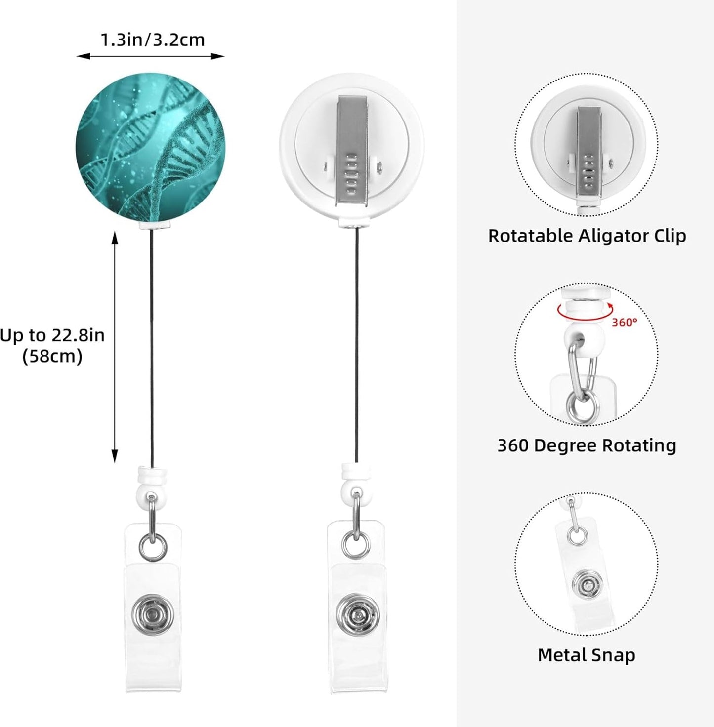 Science Biology DNA Badge Reels Retractable Badge Holder with Clip for Id Name Tag Office Worker Student Teacher Nurse Doctor