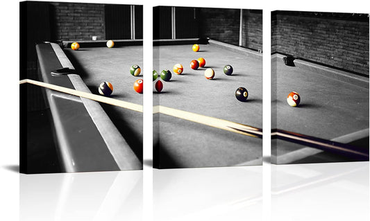 HOMEOART Billiard Wall Art Teenage Boy Room Decor Boys Bedroom Decor Framed Canvas Wall Art Ready to Hang 12inchx16inchx3 Piece