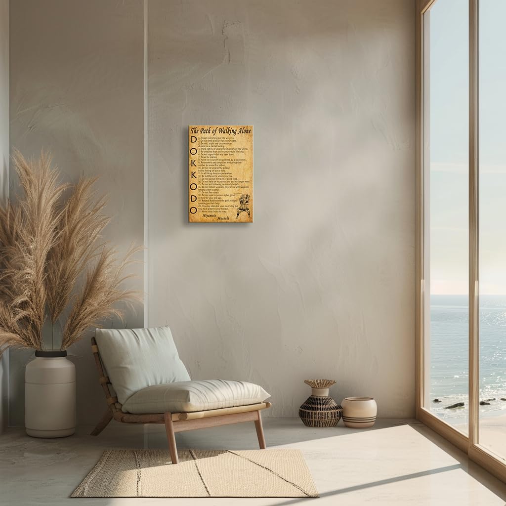 Wallpicss Dokkodo Poster Framed Inspirational Quotes Wall Art Canvas Prints Vintage Japanese Samurai Wall Decor Pictures for Living Room 12x18 inches