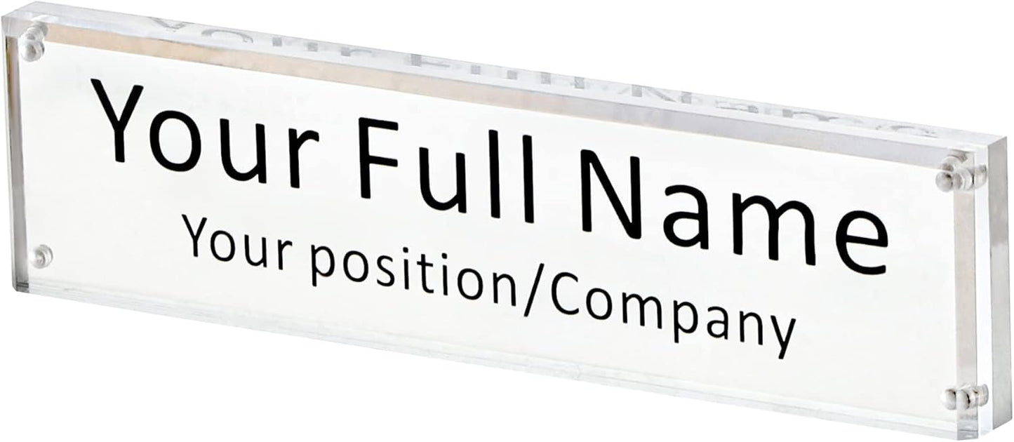 IEEK Acrylic Desk Name Plate, Clear Acrylic Block Nameplate Double Sided Holder, DIY Personalized Name, 2.5x10 Inch