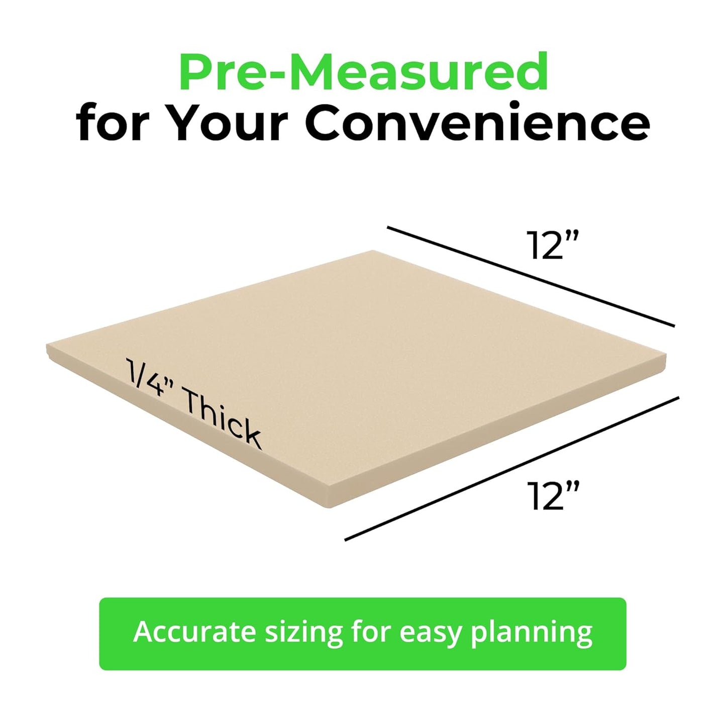 XCEL Equipment Pads, Anti Vibration Non Slip Furniture Pads Customizable Acoustic Foam Rubber Pads Versatile Adhesive and Non-Adhesive (12" x 12" x 1/4" (4 Pack), Cream- Adhesive One Side)