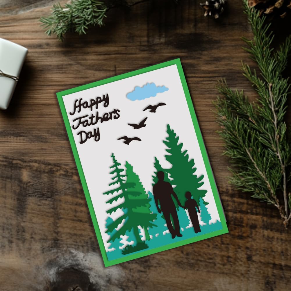 Father's Day Cutting Dies Pine Tree Card Making Die Cut Carbon Steel Die Cuts Stencils Card Scrapbooking Embossing Template for DIY Paper Craft Making Album Gift Invitation Decor