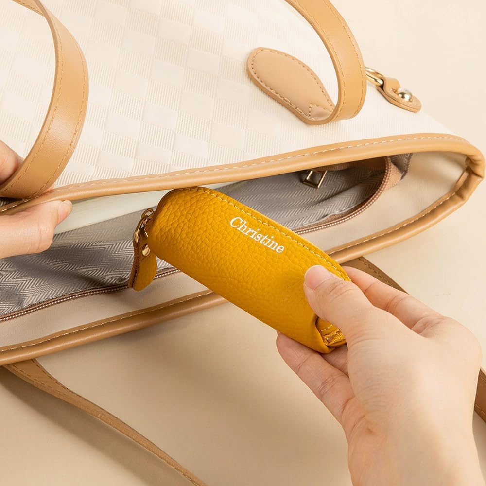 Personalized Multicolor Mini Genuine Leather Coin Purse Small Change Zipper Purse Makeup Bag with Name Daily Travel Accessories Birthday Gift for Women