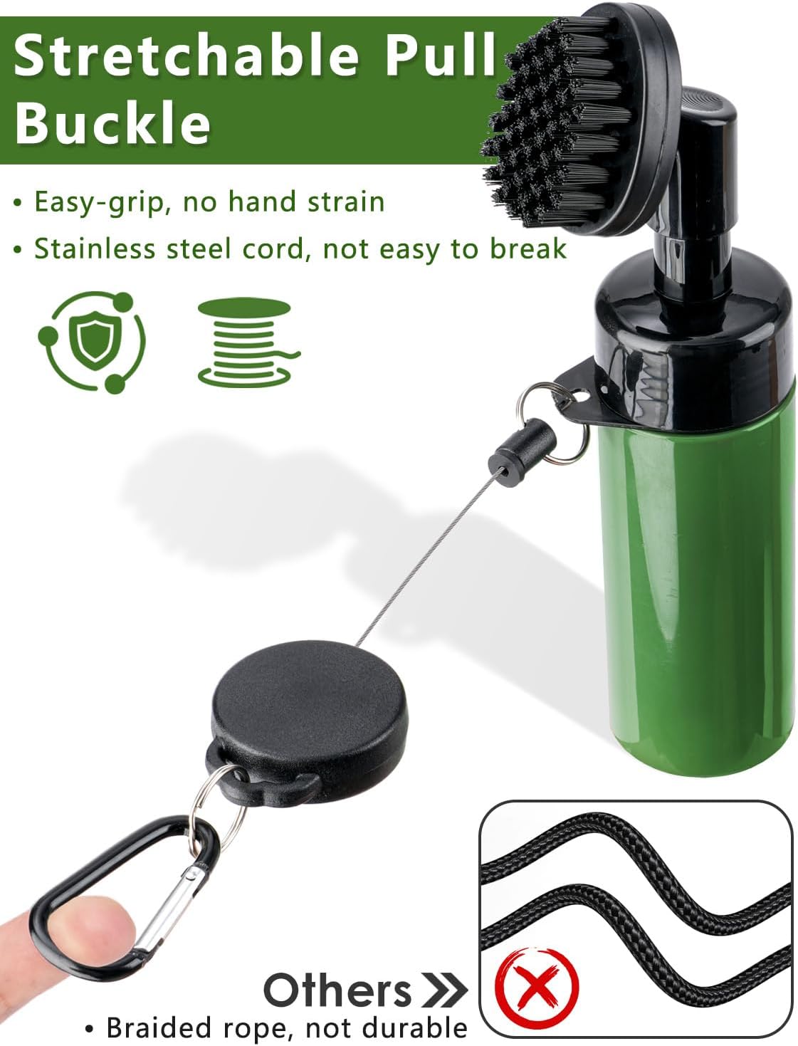 Oasser Pro Golf Club Brush Cleaner with Squeeze Water Bottle Retractable Clip and Retractable Clip 10.5 Inches Holds 5 Ounces of Water, Essentials Golf Accessories for Men Women Green