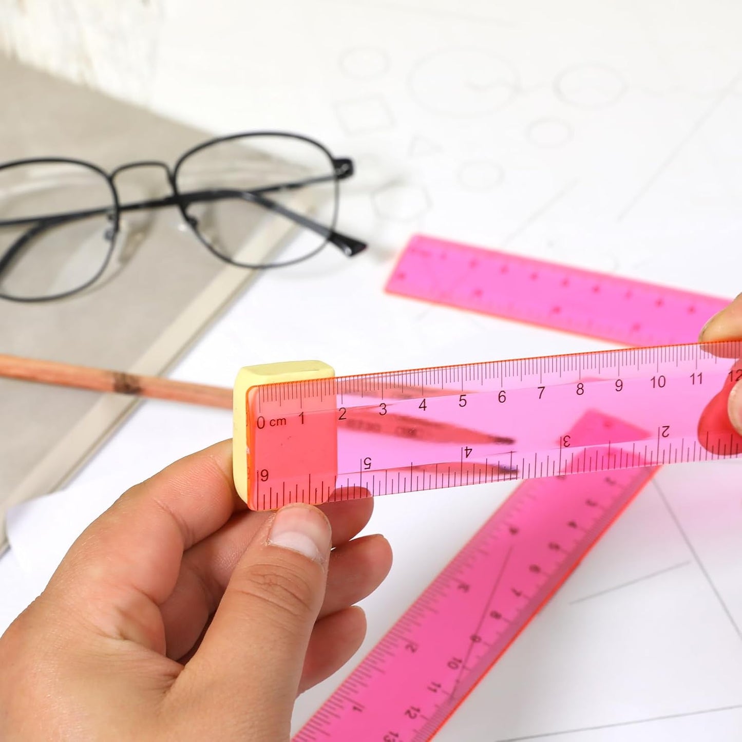 Ruler 6 Inch, 3 Pack Ruler Set Plastic Straight Ruler Transparent Measuring Tool Acrylic Clear Ruler for School Office Student（Red）