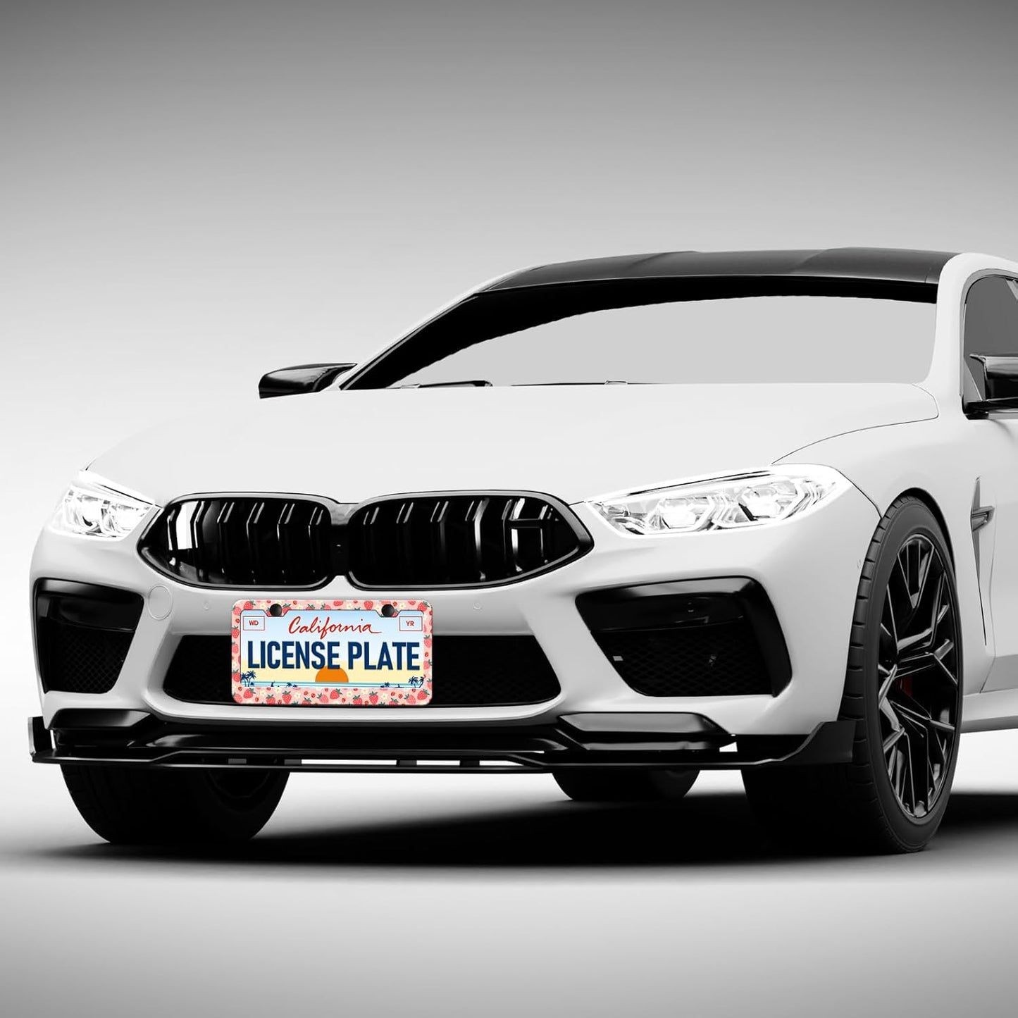 Pink Strawberry License Plate Frames - 2 Pack Cute Fruit License Plates Holder Covers Car Accessory, Aluminum Metal Rust-Proof Waterproof Car Tag Frame with Screws Fasteners Caps