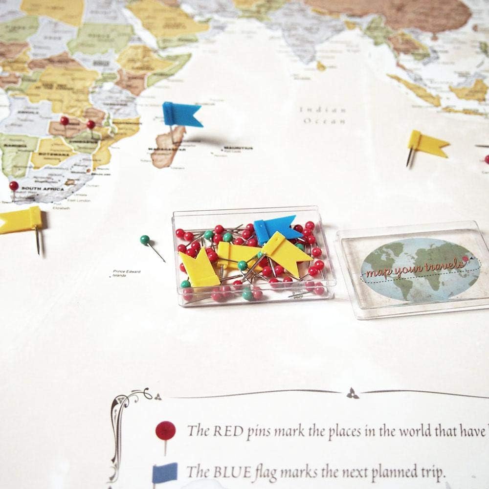 Map Your Travels World Travel Map Framed- 33 inches x 21 inches