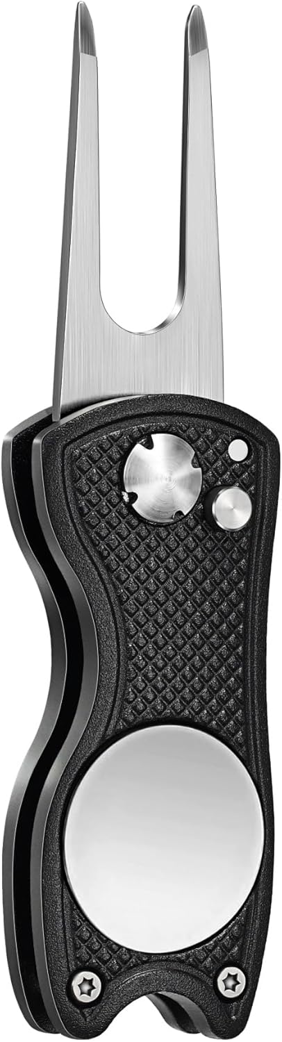 Mile High Life Golf Divot Repair Tool, All Metal Foldable Divot Tool with Pop-up Button & Magnetic Ball Marker, 2-6 Pack