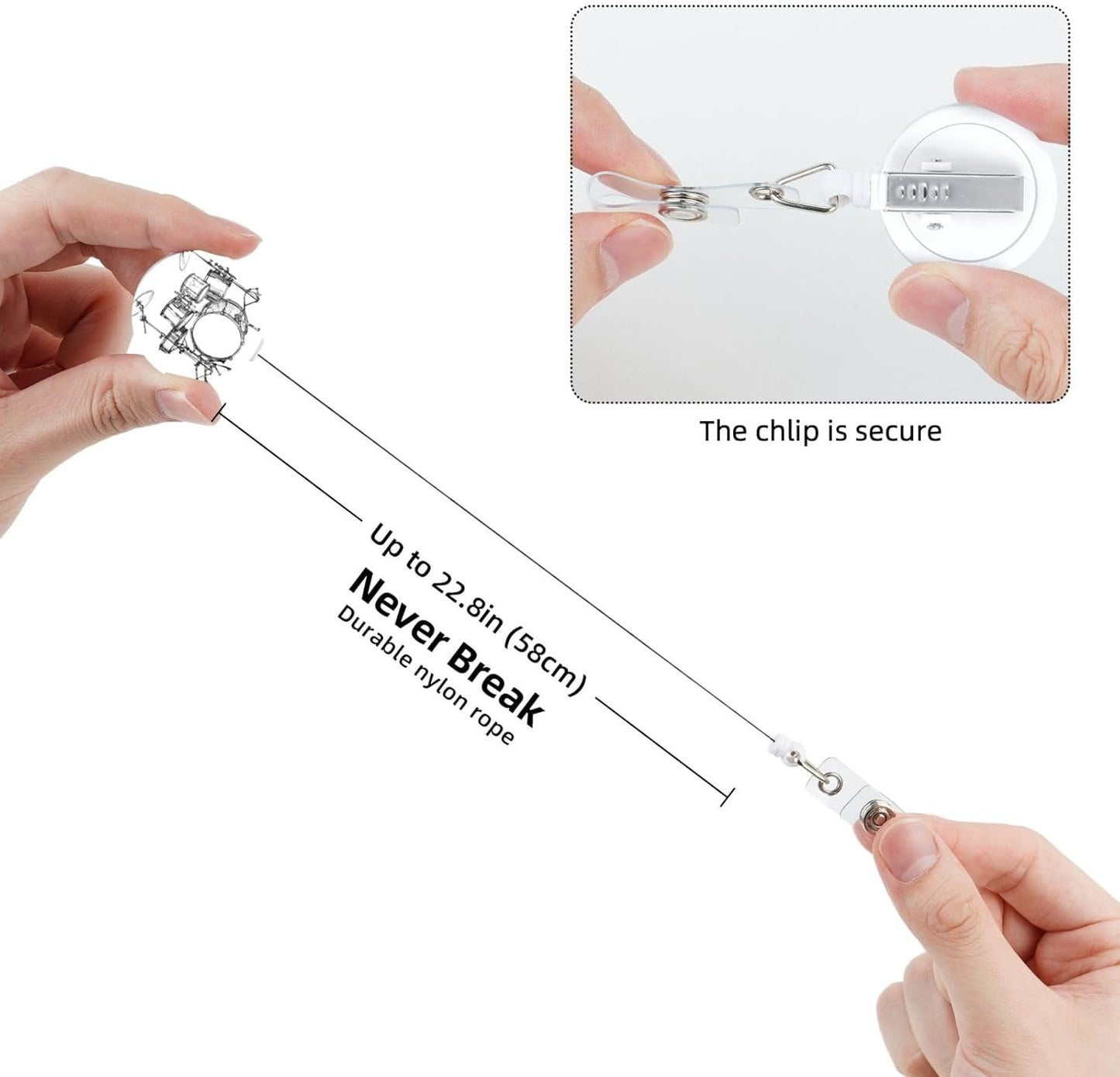 Music Drum Rock Jazz Badge Reels Retractable Badge Holder with Clip for Id Name Tag Office Worker Student Teacher Nurse Doctor