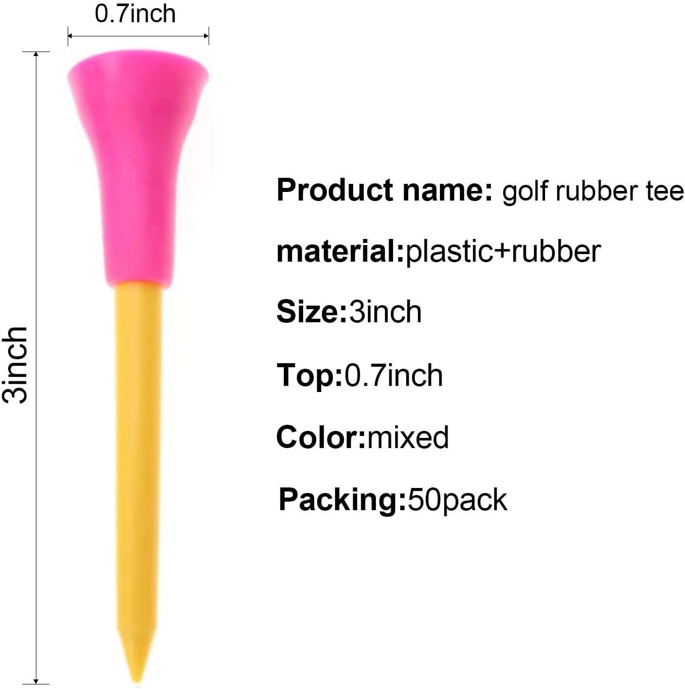 Crestgolf Rubber Cushion Top Plastic Golf Tees Mixed Colors Pack of 50pcs