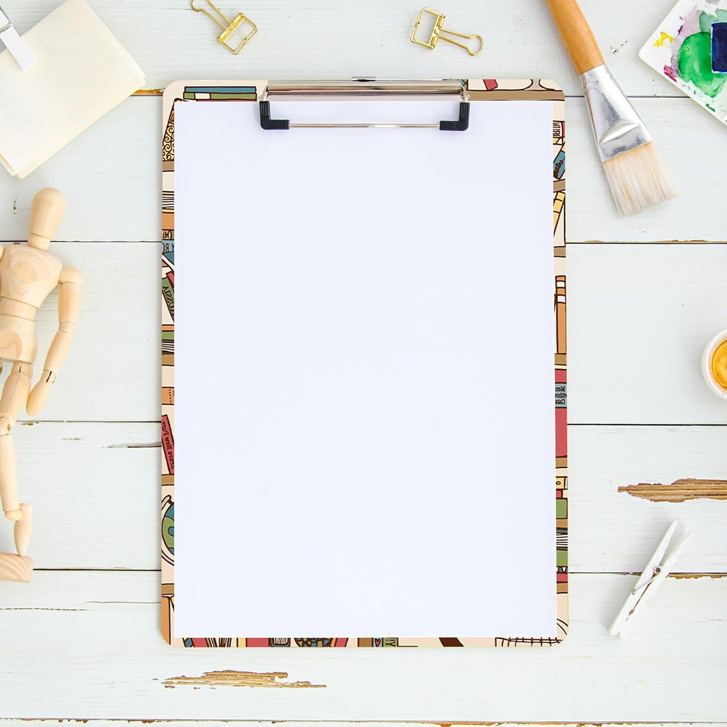 The Cat and The Bookshelf Plastic Clipboard with Finish Clip 8.7" x 12.5" Perfect for Modern Office Seminars Workshops Home School Classroom and Event