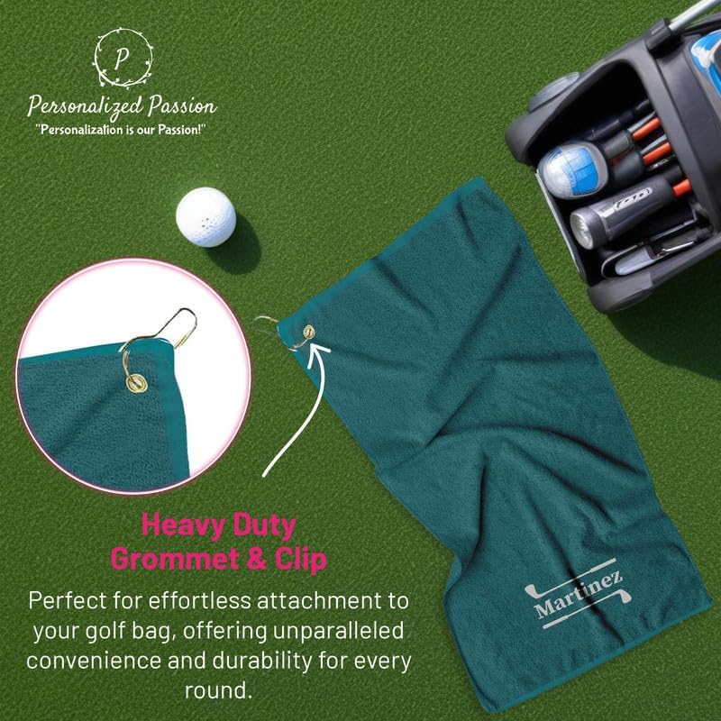Personalized Passion Golf Towels with Corner Grommet - 16"x26" Customized Velour Cotton Golf Bag Towels with Name - Super Soft and Highly Absorbent - Quickly Remove Dirt and Sweat - Dark Brown