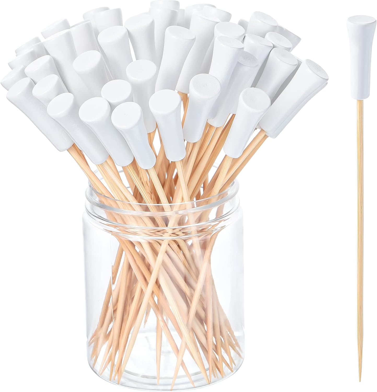Meanplan 100 Pcs Golf Tee Toothpicks for Appetizers Masters Hole in One Party Golf Themed Tee Skewers Bamboo Cocktail Picks for Sandwich Fruit Catered Events Buffet Supplies, White (7.09 Inches)