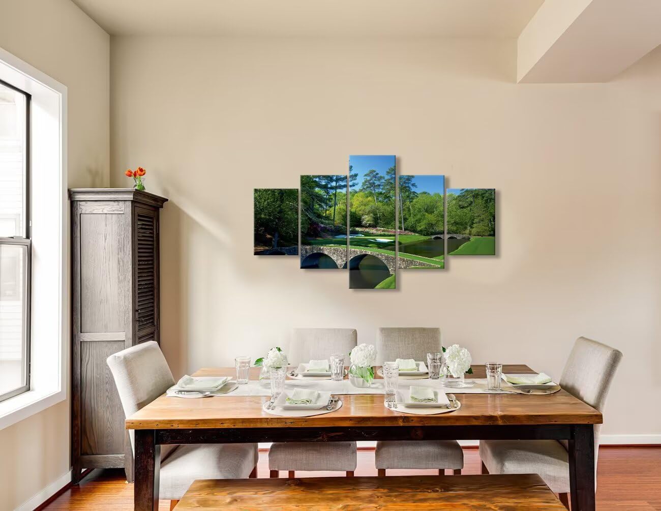 chenchenArt Augusta National Golf Course 12th Hole Wall Art Living Room Bedroom Bathroom Home Decorations Golf Course Pictures Posters Canvas Prints Modern Artwork Framed Ready to Hang(50''W x 24''H)