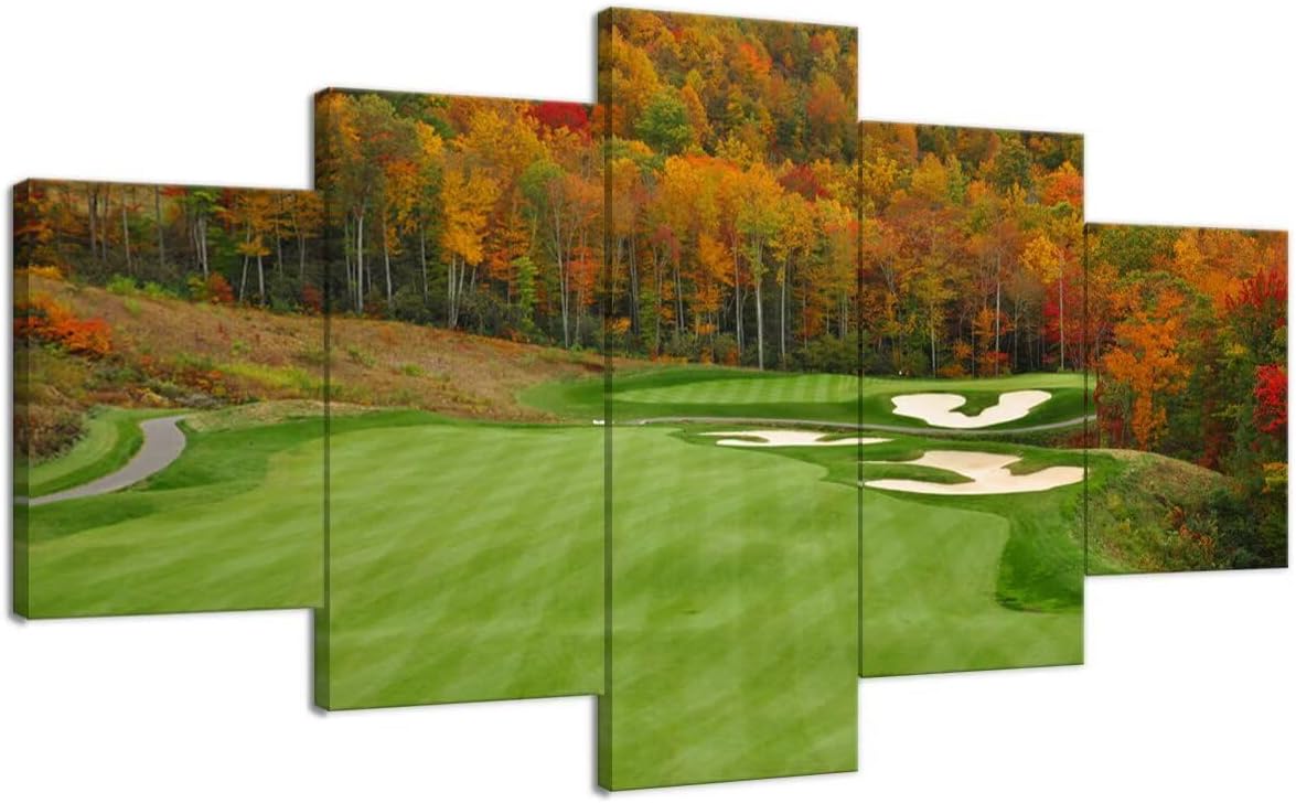 chenchenArt Sequoyah North Carolina Mountains Golf Course Wall Art for Living Room Bedroom Bathroom Home Decorations Golf Course Picture Poster Canvas Prints Framed Ready to Hang(60''W x 40''H)