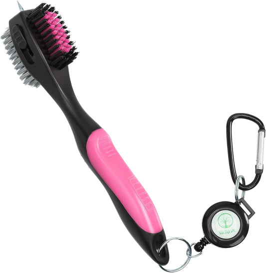 Mile High Life Golf Club Brush, Club Groove Cleaner with 2 Ft Retractable Extension Cord and Aluminum Carabiner, Golf Bag Accessories for Men and Women