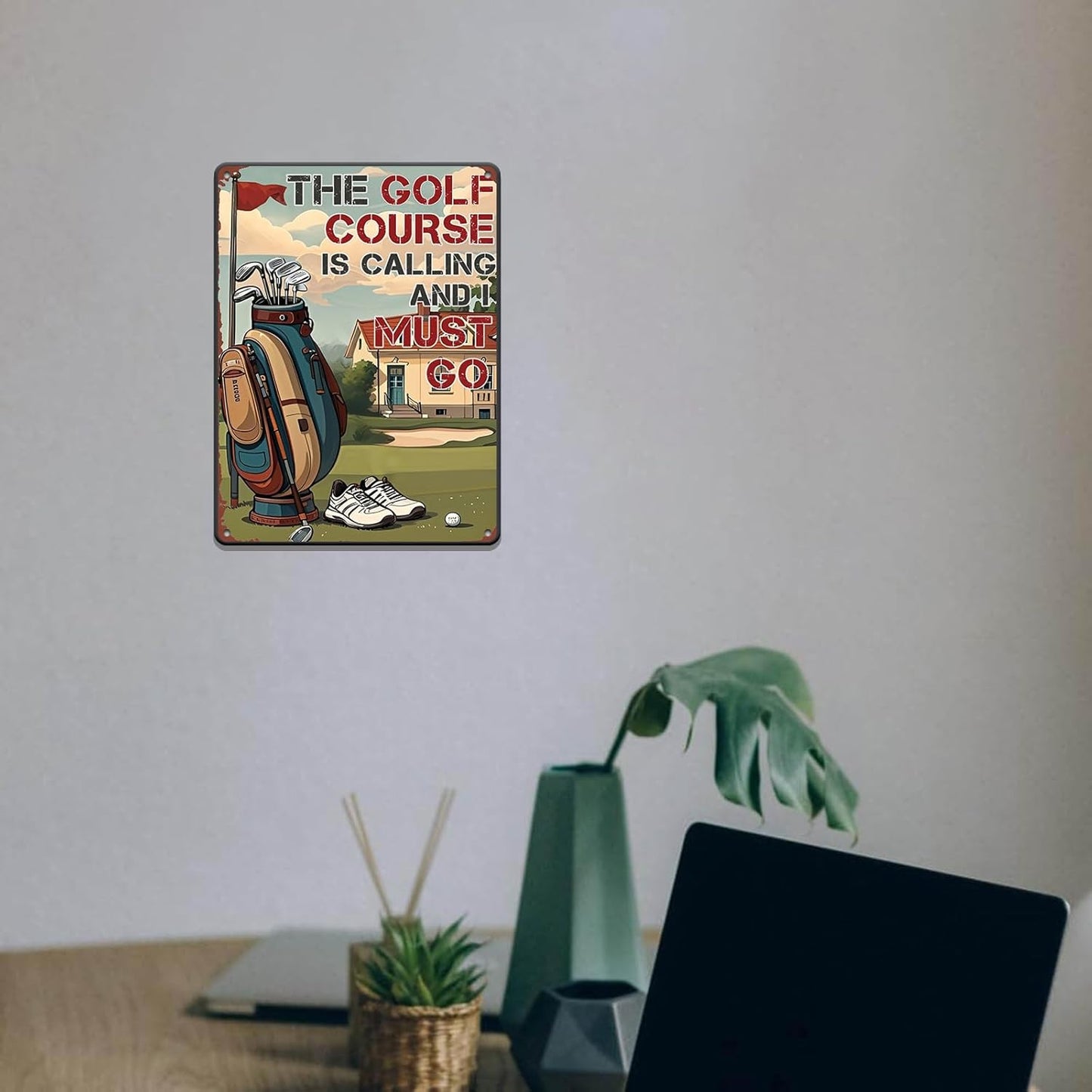 Golf Poster Golf Metal Tin Sign The Golf Course is Calling and I Must Go Poster Home Decor Garage Bar Restaurant Kitchen Cafe 12x16 Inch Wall Art Decor