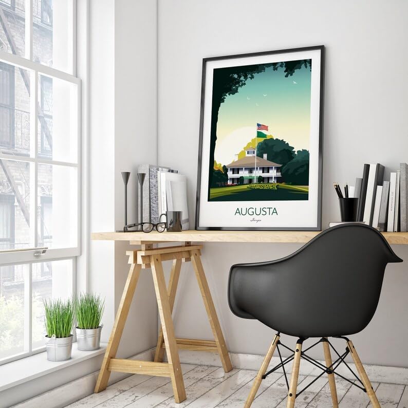 Augusta Golf Print - US Masters Clubhouse - Golf Travel Poster, Augusta Golf Poster, Augusta National Print, Golf Course Wall Art, Masters Tournament Artwork, Golf Decor (Unframed) (24x36)