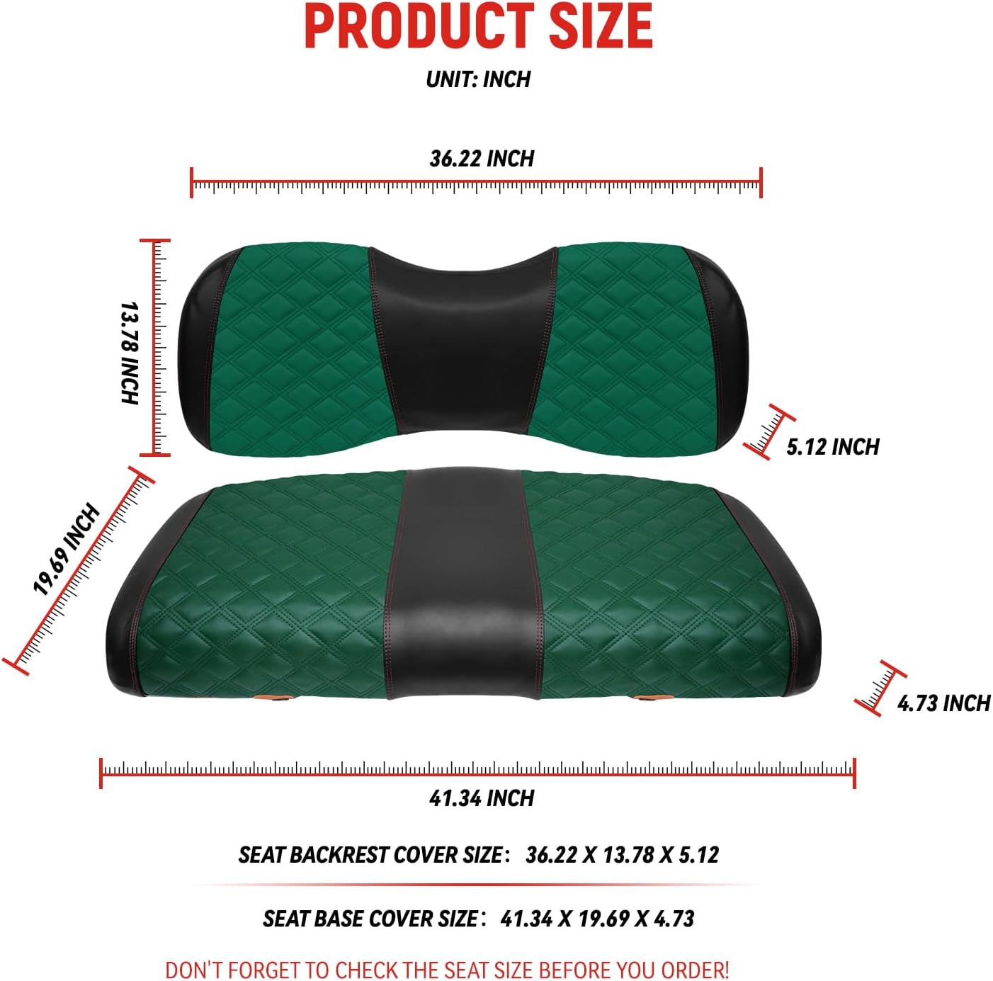 Golf Cart Front Seat Covers for Yamaha Drive 2007-2016/Drive 2 2017+ Front OEM Universal Seat Cushion, Marine Grade Vinyl Leather Seat Covers/Easy to Install-Green(2PCS)